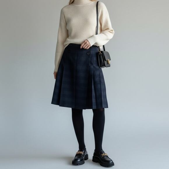 Paul Smith Dresses & Skirts - Paul Smith 100% Virgin Wool Pleated Wrap Skirt Women's 44 (Sz M) Blue Striped
